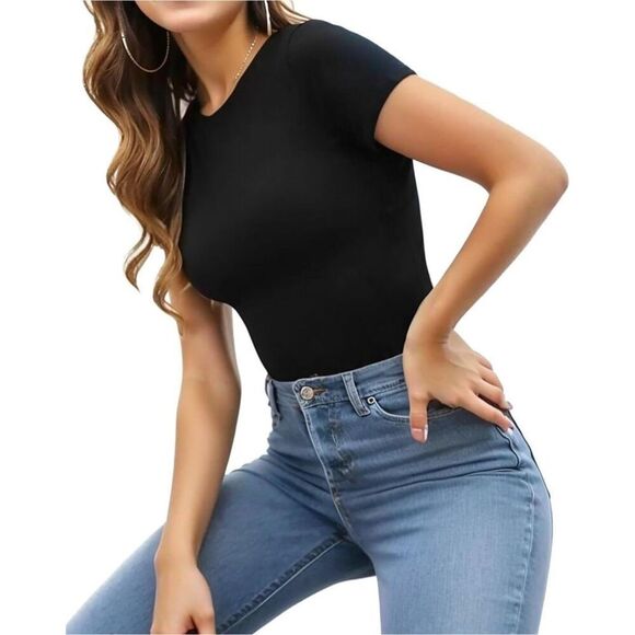 NEW MANGOPOP Round Neck Short Sleeve Bodysuit XS - Picture 3 of 6